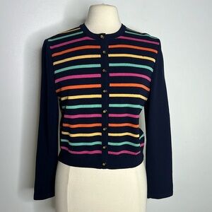 St John collection navy blue striped cardigan sweater size small